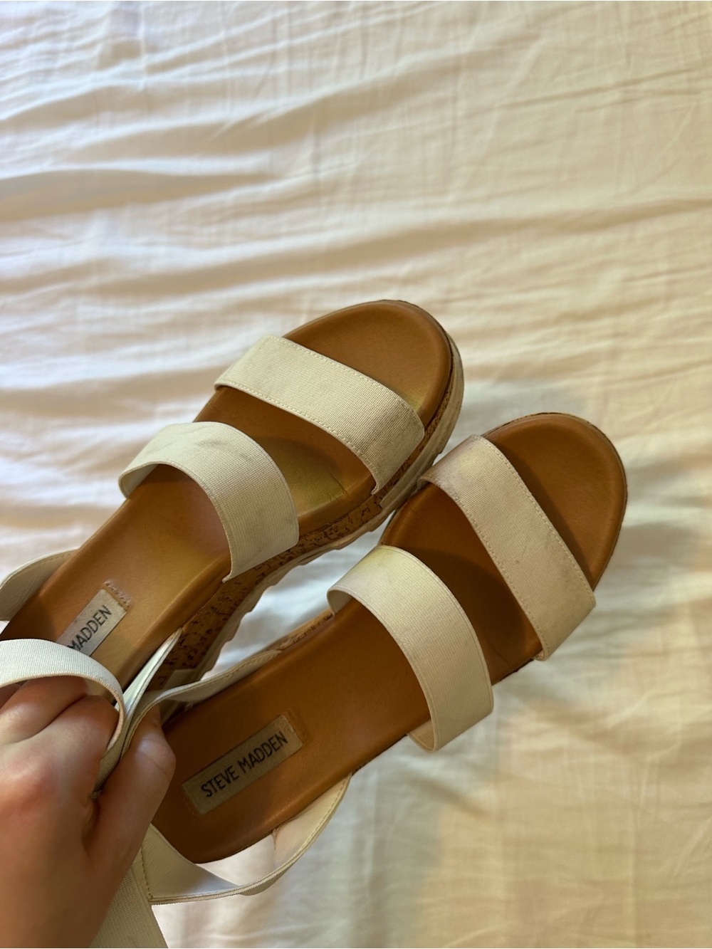 Steve Madden Cream Double-Strap Cork Wedge Sandals
